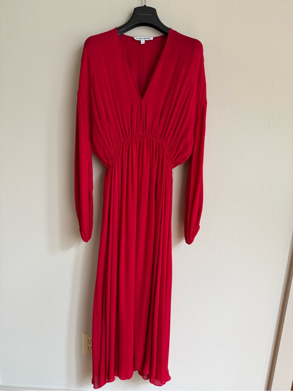 Elizabeth and James Red Long Sleeve V-Neck Maxi Dress